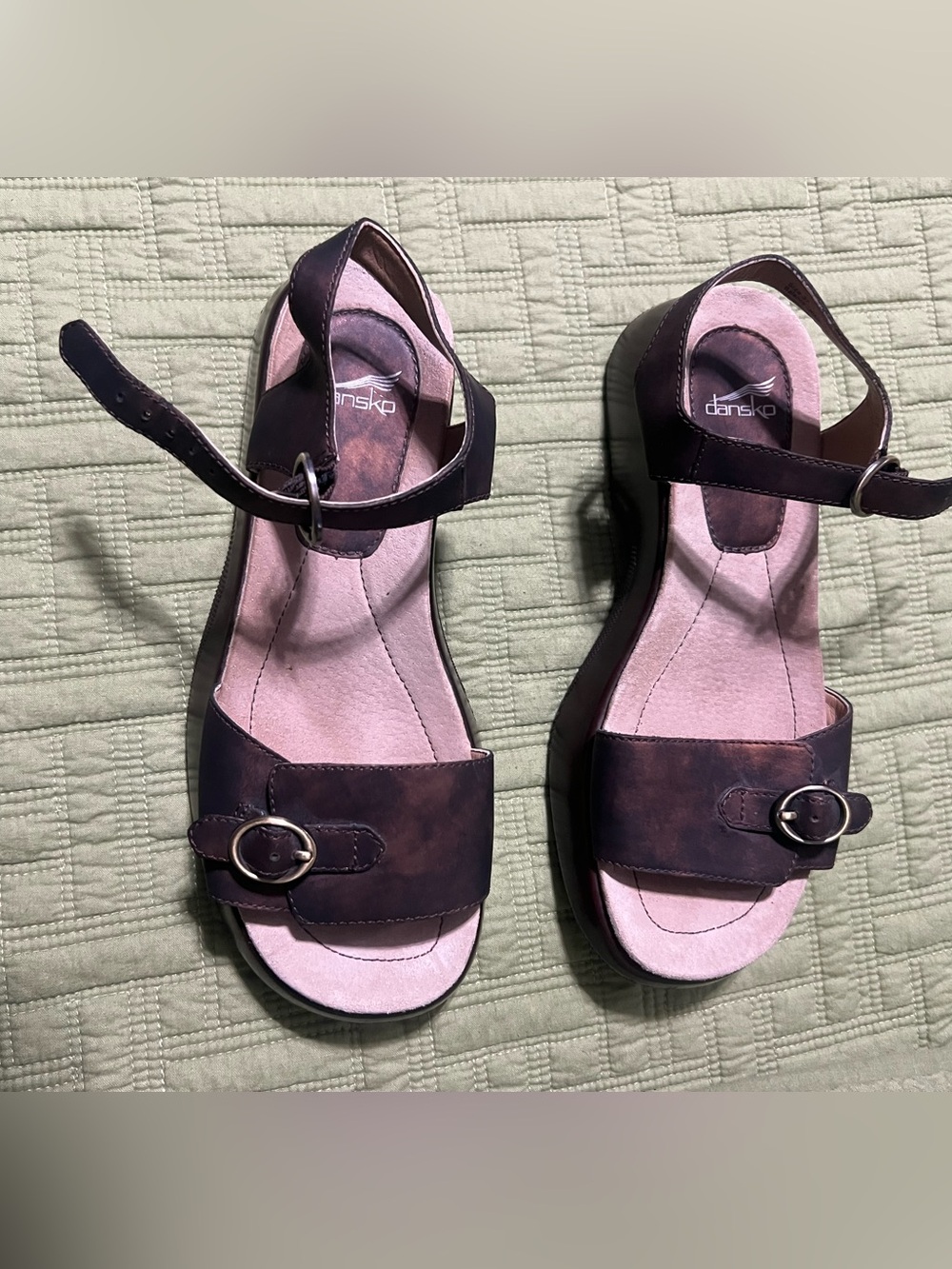 Dansko Lynnie sandals in a bronze or copper leather with adjustable ankle straps